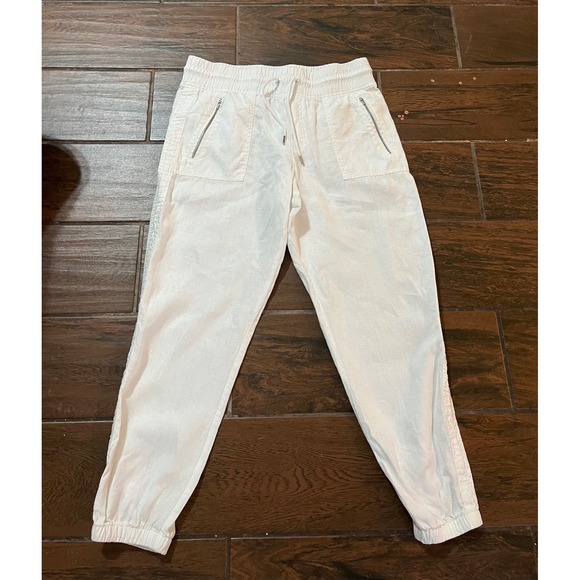 Athleta Pants - Athleta Cabo Linen Jogger White 100% Linen Smocked Pants Size 12 RN 54023